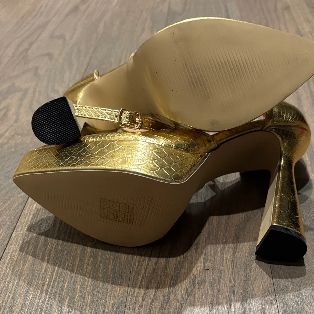 Metallic Gold Platform Ankle-Strap Heels - Picture 2 of 3
